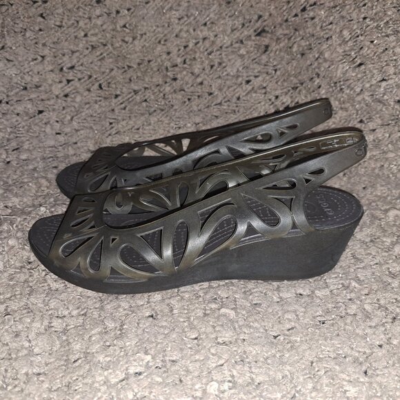 CROCS-Adrina Slingback Wedge Peep Toe Slip On Shoes Cut Out-Size 7-Excellent - Picture 2 of 8